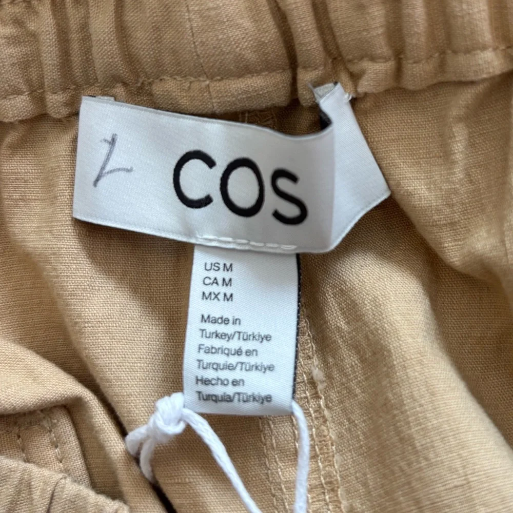 COS Tan/Khaki Elasticated Trousers in Cotton/Linen Blend Size M. NWT